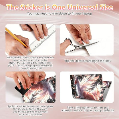 Laptop Skin Sticker Decal 12" 13" 13.3" 14" 15" 15.6",Waterproof Scratch Resistant Vinyl,Reusable Easy to Apply,for MacBook HP Dell Notebooks Netbooks Laptop,2 Wrist Pads,Cute Pink Fox - color: Cute Pink Fox