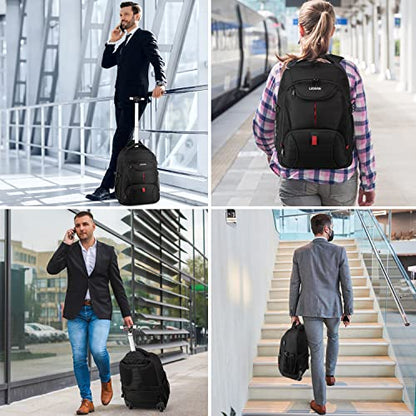 Rolling Backpack, Large Backpack with Wheels for Men Women Adults, 17inch Waterproof Wheeled Travel Laptop Backpack Carry on Luggage Bag Trolley Suitcase Business College School Computer Bookbag,Black - color: Black, size: 17 Inch