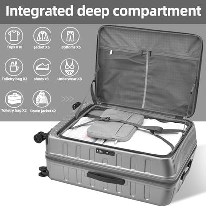 Kaleenie 29 Inch Checked Luggage with Expansion and Side Opening | Expandable Lightweight ABS+PC Hardshell Trunk Suitcase,360° Universal Wheels,YKK Zipper,50 * 31(35)*76cm, 117L~133L,Grey - color: Dark Gray, size: 29 Inch