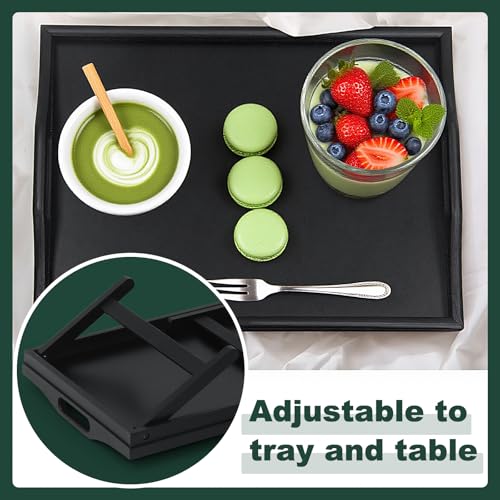 Bamboo Breakfast Tray Table with Folding Legs for Bed Table Sofa - Eating & Laptop Tray Bamboo with Folding Legs (Black) - color: Black