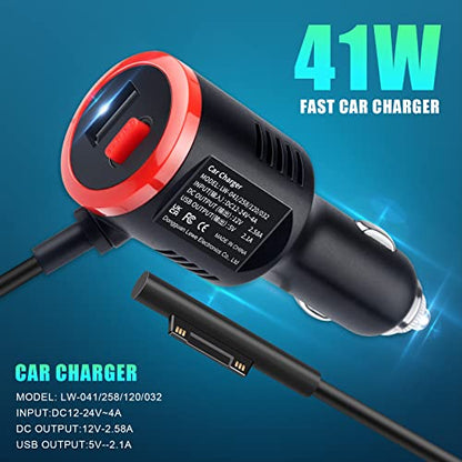 TREE.NB 41W 12V 2.58A Surface Car Charger, Power Supply for Microsoft Surface Pro 3/Pro 4/Pro 5/Pro 6, Surface Book, Surface Go, Surface Laptop with USB Charging Port(5V 2.1A) - size: 41W
