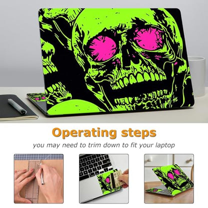 Universal Laptop Skin Sticker with 2 Wrist Pad Decals, 3-Piece Removable Vinyl Laptop Cover, Neon Green Skull Waterproof Anti-Scratch, Easy-Trim Fit for 13.3" 14" 15.6" Laptops - color: Neon Green Skull