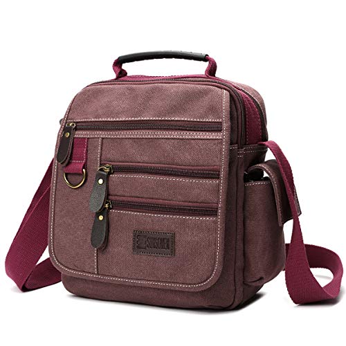 Mens bag Canvas Shoulder Bag Small Messenger Crossbody Bag Work Bag Vintage Multi-function - color: Red