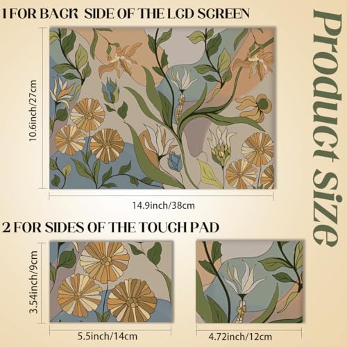 SUPERDANT 3Pcs Flowers Laptop Skin Sticker Cover Decal 14.9x10.6in Removable Botanical Laptop Wrap Scratch-Proof Waterproof PVC Vintage Plant Decals for 12-15.6 Notebook - style: Vintage botanicals