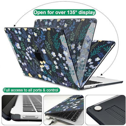 Compatible with MacBook Air 13 inch Case M5 A3449 2026 2025 2024 2023 2022 M4 A3240 M3 A3113 M2 A268, Pattern Plastic Hard Shell Cover for MacBook Air 13.6 inch Case 2026, Wild Flowers Black - color: Meadow Wildflower Black