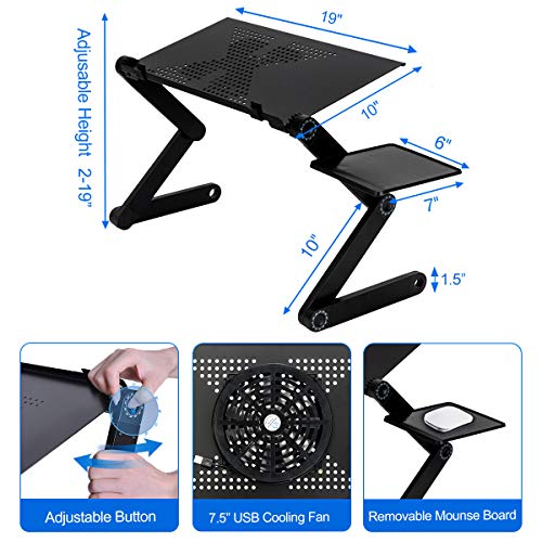 Upgraded Adjustable Aluminum Laptop Desk, with Cooling Fan, Mouse Pad, Notebook, MacBook Laptops Table Stand for Home Office, Ergonomic Lap Desk TV Bed Standing Desk