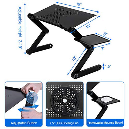 Upgraded Adjustable Aluminum Laptop Desk, with Cooling Fan, Mouse Pad, Notebook, MacBook Laptops Table Stand for Home Office, Ergonomic Lap Desk TV Bed Standing Desk