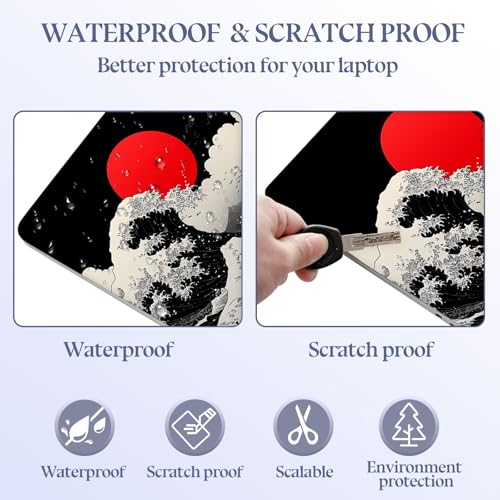 Universal Laptop Skin Sticker Decal,15.6 Inch Laptop Vinyl Cover for 13" 14" 15.6" Laptop,Scratch-Resistant Waterproof Protector Wrap,Reusable with Wrist Pads,Red Sun Great Wave - color: Red Sun Great Wave