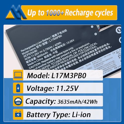 L17M3PB0 L17C3PG0 Laptop Battery Replacement for Lenovo Chromebook 100e 2nd Gen 100e-81QB 300e 2nd Gen 300e-81QC 500e 2nd Gen C340-11 S340-14 Series Notebook L17L3PB0 L18D3PG1 42Wh 3735mAh