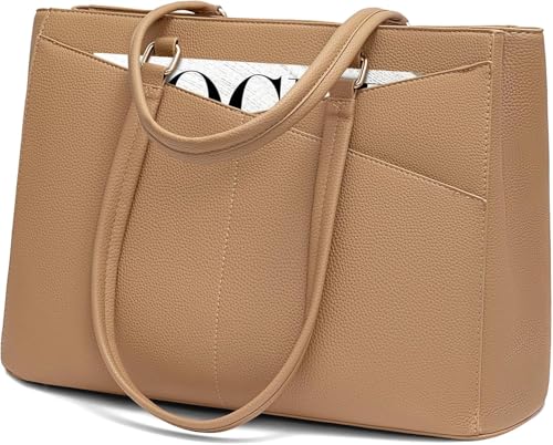 LOVEVOOK Laptop Bag for Women 17.3 Inch Tote Bags Waterproof Leather Briefcase Computer Women Business Office Work Bag,Apricot - color: Apricot, size: 17.3 inch