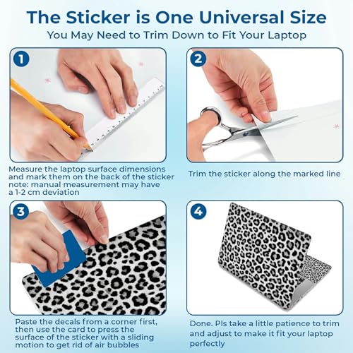 Reusable Universal Laptop Skin Sticker, Cut to Fit for 11.6–15.6 Inch Laptops, Waterproof Protective Film, No-Residue - Black White Leopard - color: Black White Leopard