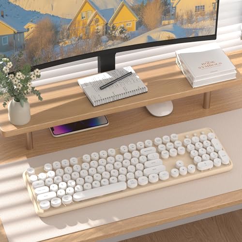 Colorful Wireless Bluetooth Keyboard (White Milk-Tea) | Connect Up to 3 Devices Simultaneously, 2.4GHz and Dual Mode Bluetooth Keyboard for PC, Laptop, Windows, Mac - color: White Milk-Tea