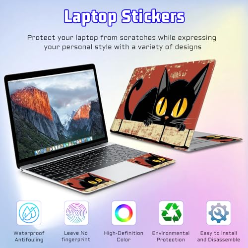 Universal Laptop Skin Sticker Decal, Compatible with MacBook HP Dell Lenovo 12"-15.6", Reusable Vinyl Notebook Cover 3PCS Set, High-Recognition Film-Cartoon cat Red wall - color: Cartoon cat Red wall