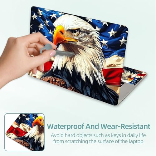 Universal Laptop Skin Decal, 3-Piece Vinyl Protector for 12 13 14 15.6" Notebook, Waterproof Anti-Scratch, Easy Trim & Bubble-Free Finish, Bald Eagle with American Flag - color: Bald Eagle with American Flag
