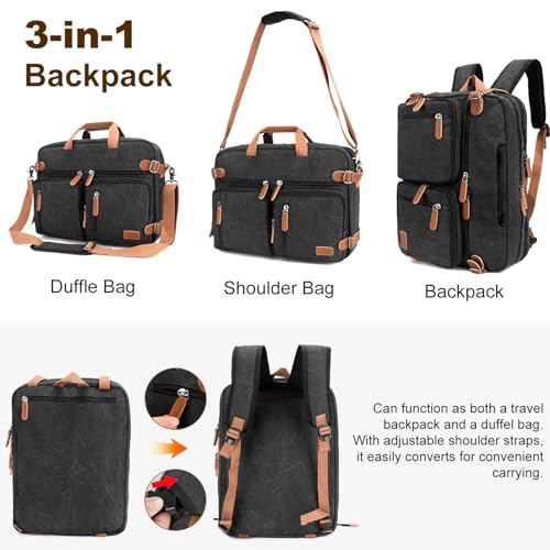 koolehaoda 3 in 1 Convertible Briefcase Backpack 17.3 inch Laptop Backpack Case Messenger Bag for Men, Multi-Functional Computer Bag for Travel Bussiness Men Women (Black) - color: Black
