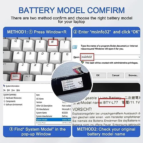 JOTACT BTY-L77（11.1V 83.25Wh/7500mAh 9-Cell） Laptop Battery Compatible with MSI GT72 2PE 2QD 2QE 6QD 6QE GT72S 6QD 6QE 6QF WT72 2OK 2OM 6QI GT80 GT80S Series Notebook MS-1781 MS-1782 MS-1783 MS-1785 - size: 6.52*2.75*0.80 inch BTY-L77