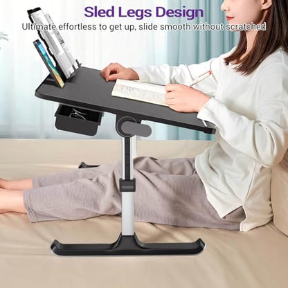NEARPOW XXL Bed Table Tray, Adjustable Laptop Lap Desk for Couch, Gray | Bed desk for laptop and writing features anti-slip leather, 5 heights, 4 angles, book stand, a drawer & removable stopper - color: Black