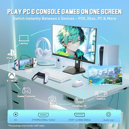 SANSUI Gaming Monitor 27" 1440P 200Hz 180Hz WQHD 2560×1440-AMD FreeSync 1ms DCI-P3 95% Fast IPS Computer Monitor,Height Adjustable Vertical/Horizontal Rotating, 2×DisplayPort/HDMI 丨HDR丨Low Motion Blur - size: 27 inch