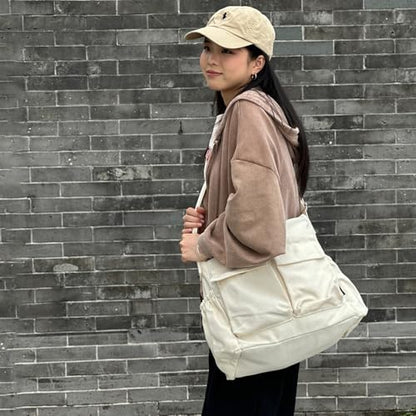 High Density Canvas Messenger Bag for Men/Women, 15” Large Crossbody Shoulder Bag Tote Bag for College/Travel/Work Daily Use | High Density Canvas - color: Beige