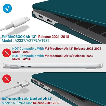 IBENZER Compatible with New MacBook Air 13 inch Case 2022 2021 2020 M1 A2337 A2179 A1932, Plastic Hard Shell Case with Keyboard Cover for Mac Retina Display with Touch ID, Quezhal Green, MMA-T13QUGN+1 - color: Quezhal Green