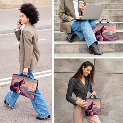Laptop Bag,14 15 15.6 inch Laptop Case Sleeve,Computer Sleeve with Handle for Women Men,Carrying Case for MacBook,Dell,Lenovo,Notebook Computer,Pink Flower Fox - color: Pink Flower Fox