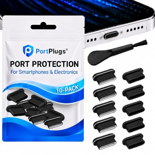 Aluminum USB-C Dust Plugs for iPhone 17 16 15, Galaxy S26 S25 S24, Pixel, iPad, USB C Devices, Case Friendly Port Covers with Cleaning Brush - (10-Pack: 5 Aluminum + 5 Silicone) - Black - color: Black, size: Black (10 Pack)