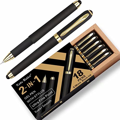 Gel Ink Rollerball Stylus Pen - 18 Pack,0.38mm Gel Pen Extra Fine Point,2 in 1 Capacitive Stylus Pen,Black Ink,Writing Smoothly for Office,Business,Gift,Metal Gold Clip - color: 0.38mm-18Pack-Black