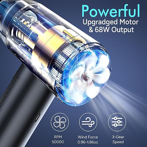 Electric Compressed Air Duster, 3-Gear Dust Blower for Computers Cordless PC Dusters Keyboard Electronics Cleaning Kit - 50000RPM 6000mAh Rechargeable with LED Light Display