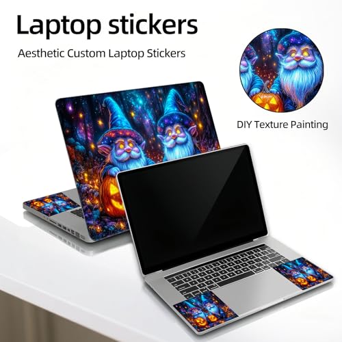 Universal Laptop Skin Sticker Decal, 12"-15.6" Aesthetic Vinyl Wrap, Halloween Gnome Pumpkin Waterproof Notebook Cover Art Protector for MacBook HP Dell Lenovo, Fits 13" 14" 15" 15.6" - color: Halloween Gnome Pumpkin
