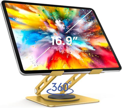LOXP Adjustable Tablet Stand, 360 Rotating iPad Stand with Heavy-Duty Base | Perfect for Travel, Desk, Office, 4.7-16.9" Device, iPad Pro Air Mini, Kindle, Surface Tablet, Portable Monitors - Gold - color: Gold
