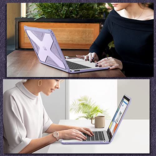Fintie Case for MacBook Air 13 Inch A2337 (M1) / A2179 / A1932 (2018-2021 2022 Release) - Heavy Duty Hard Shell Cover with TPU Bumper for MacBook Air 13 Retina Display with Touch ID, Lilac - color: Lilac Purple