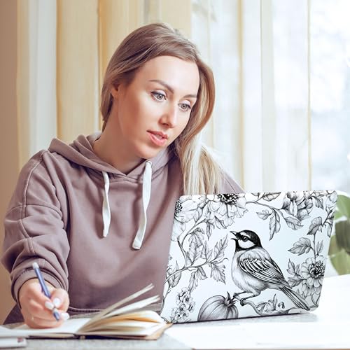Laptop Skin Decal HP 15.6" - Black White Botanical, Laptop Cover Sticker, No Cutting Required, No Bubble, Waterproof, Scratch Resistant - Including Wide Screen and Wrist Pad - size: 15.6 inch