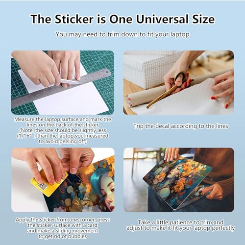 Universal Laptop Skin Sticker with 2 Wrist Pad Skins, Waterproof Scratch Resistant Vinyl Laptop Cover Decal, Cut to Fit for 11–15.6 Inch MacBook HP Dell Lenovo, Art Girl Flower - color: Art Girl Flower