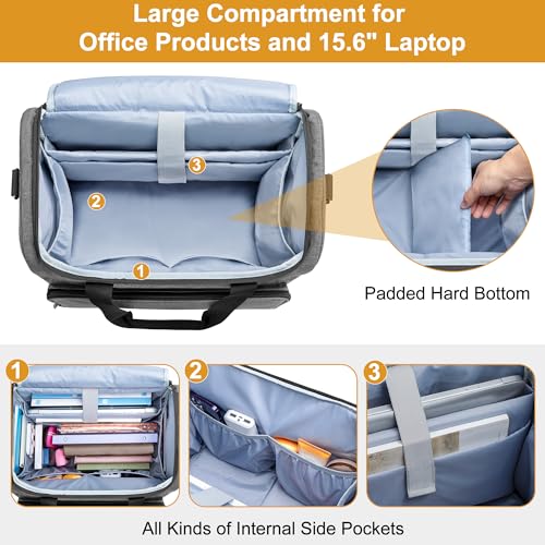 Trunab Rolling Teacher Bag, Teacher Tote Bag with Padded Sleeves | with Bottom Pad and Detachable Trolley, Wheeled Teacher Bag Holds up to 15.6” Laptop - color: Grey