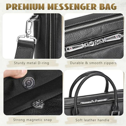 Leather Laptop Bag for Men Briefcase Fits 15.6 Inch Notebook Portable Shoulder Messenger Crossbody Bag for Travel Office - color: 824-black