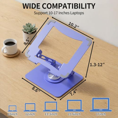 SOUNDANCE 360 Rotating Laptop Stand, Ergonomic Computer Riser for Desk, Adjustable Height Multi-Angle Metal Holder, Foldable Portable Notebook Elevating Base for Office & Home, Purple - color: Purple