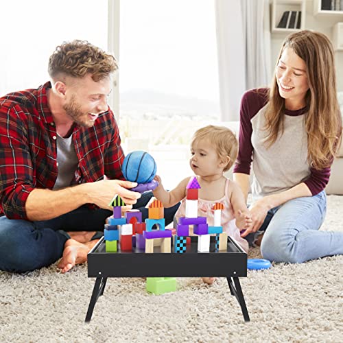 Artmeer Bed Tray Table Breakfast Food Tray with Folding Legs Serving Tray for Laptop Desk, Sofa,Platters,TV,Snack,Eating Tray(Black, Medium) - color: Black, size: 15.4" x 11" x 4.7"