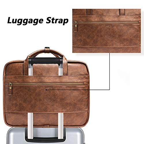 Leather Briefcases for Men 15.6 Inch Business Computer Bag Laptop Bag for Men Water Resistance Travel Messenger Bag | Leather - color: Brown