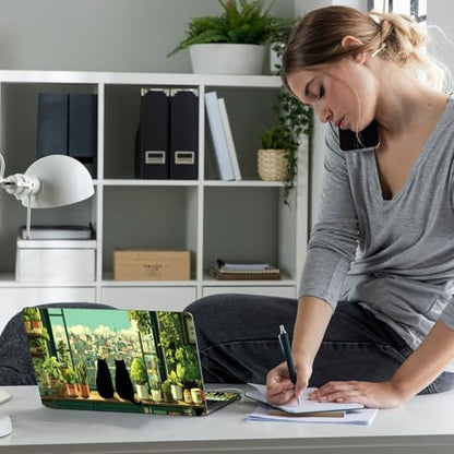 Laptop Skin Sticker Decal 12" 13" 13.3" 14" 15" 15.6",Waterproof Scratch Resistant Vinyl,Reusable Easy to Apply,for MacBook HP Dell Notebooks Netbooks Laptop,2 Wrist Pads,Cute Cat Window Plant - color: Cute Cat Window Plant