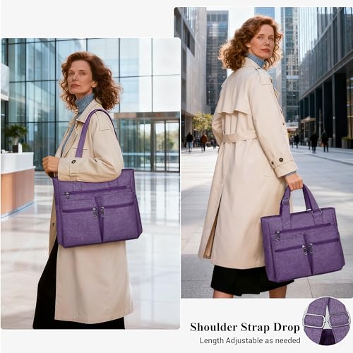 VOLGANIK ROCK Canvas Tote Bag Waterproof Nylon Multi Pocket Shoulder Bags Laptop Work Bag Teacher Purse Handbag for Women Men - color: Purple 2