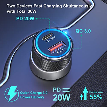 USB C Car Charger 5 Pack, Bangfun 36W Dual Port PD&QC 3.0 Fast Charging 12V USB Car Charger Cigarette Lighter Adapter Plug for iPhone 15 14 13 12 11 Pro Max SE,iPad,Samsung,Pixel(Black) - color: Black