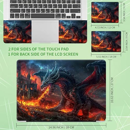 Laptop Skin Sticker Decal, Universal Protective Cover Fit 12 13 14 15.6 Inch Notebook, Reusable Water-Resistant Vinyl Decal w/ 2 Wrist Pads for Business Travel Office, Flaming Gray Dragon - color: Flaming Gray Dragon