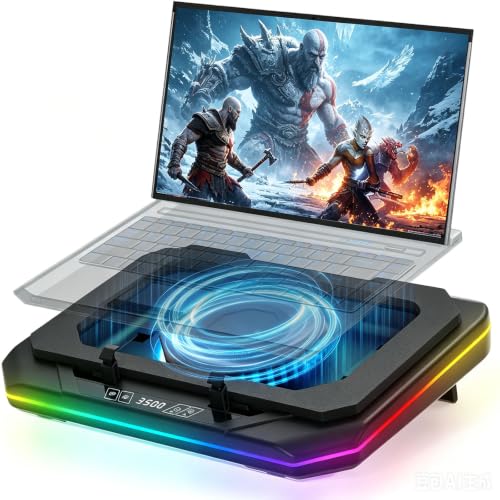 Cooling Pad for Razer Blade Pro 17"(2016) Gaming Laptop Cooler with Powerful Turbo Cooling Fan Can Fast Cooling CPU+GPU 40°C, Variable Speed,6 RGB Light Mode,Touch Control, LCD Screen, 3 USB-A Port