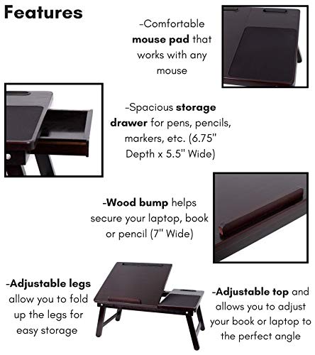 Sofia + Sam Multi Tasking Laptop Bed Tray | Lap Desk Supports Laptops Up to 18 Inches (Walnut)