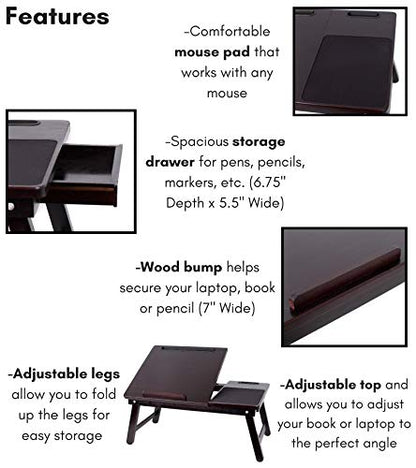 Sofia + Sam Multi Tasking Laptop Bed Tray | Lap Desk Supports Laptops Up to 18 Inches (Walnut)