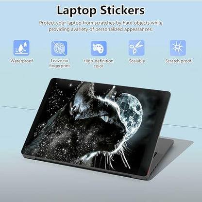 Universal Laptop Skin Sticker with 2 Wrist Pad Skins, Waterproof Scratch Resistant Vinyl Laptop Cover Decal, Cut to Fit for 11–15.6 Inch MacBook HP Dell Lenovo, Black Cat Moon - color: Black Cat Moon