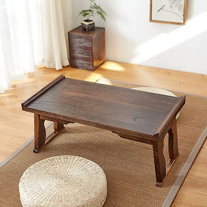 Foldable Wooden Laptop Desk, Breakfast in Bed Serving Tray, Japanese Floor Table for Tea & Coffee, Portable Antique Meditation Altar (23.6”x13.4”x10.6”) - size: 23.6”x13.4”x10.6”