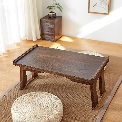 Foldable Wooden Laptop Desk, Breakfast in Bed Serving Tray, Japanese Floor Table for Tea & Coffee, Portable Antique Meditation Altar(26.8”x13.4”x11.4”) - size: 26.8”x13.4”x11.4”