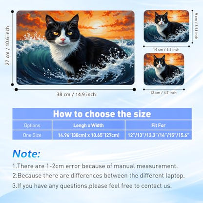 Universal Laptop Skin Sticker Decal with 2 Wrist Pad Skins, Waterproof Scratch Vinyl Cover for 11–15.6 Inch MacBook, HP, Dell, Lenovo, Cutable & Reusable,Great Wave Cat - color: Great Wave Cat