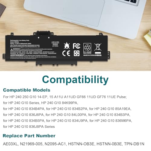 Futurebatt AE03XL Laptop Battery Replacement for HP 240 245 246 250 255 256 G10 Series 14-EE 14-EP 14-EM 15-FC 15-FD Series AE03041XL N21969-005 N20951-171 HSTNN-OB3E HSTNN-0B3E TPN-DB1N - size: AE03XL 12.17 4.57 1.02in